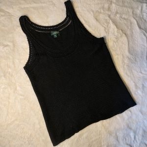 Lauren by Ralph Lauren Crochet Black Tank Top